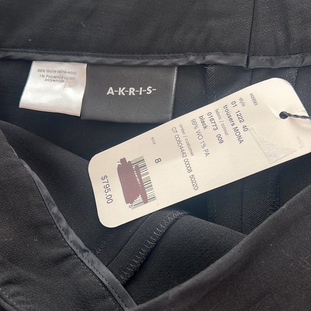 Nwt Akris Mona Black Wool Side Zip Flat Front Pants Trousers 8 - Picture 5 of 5